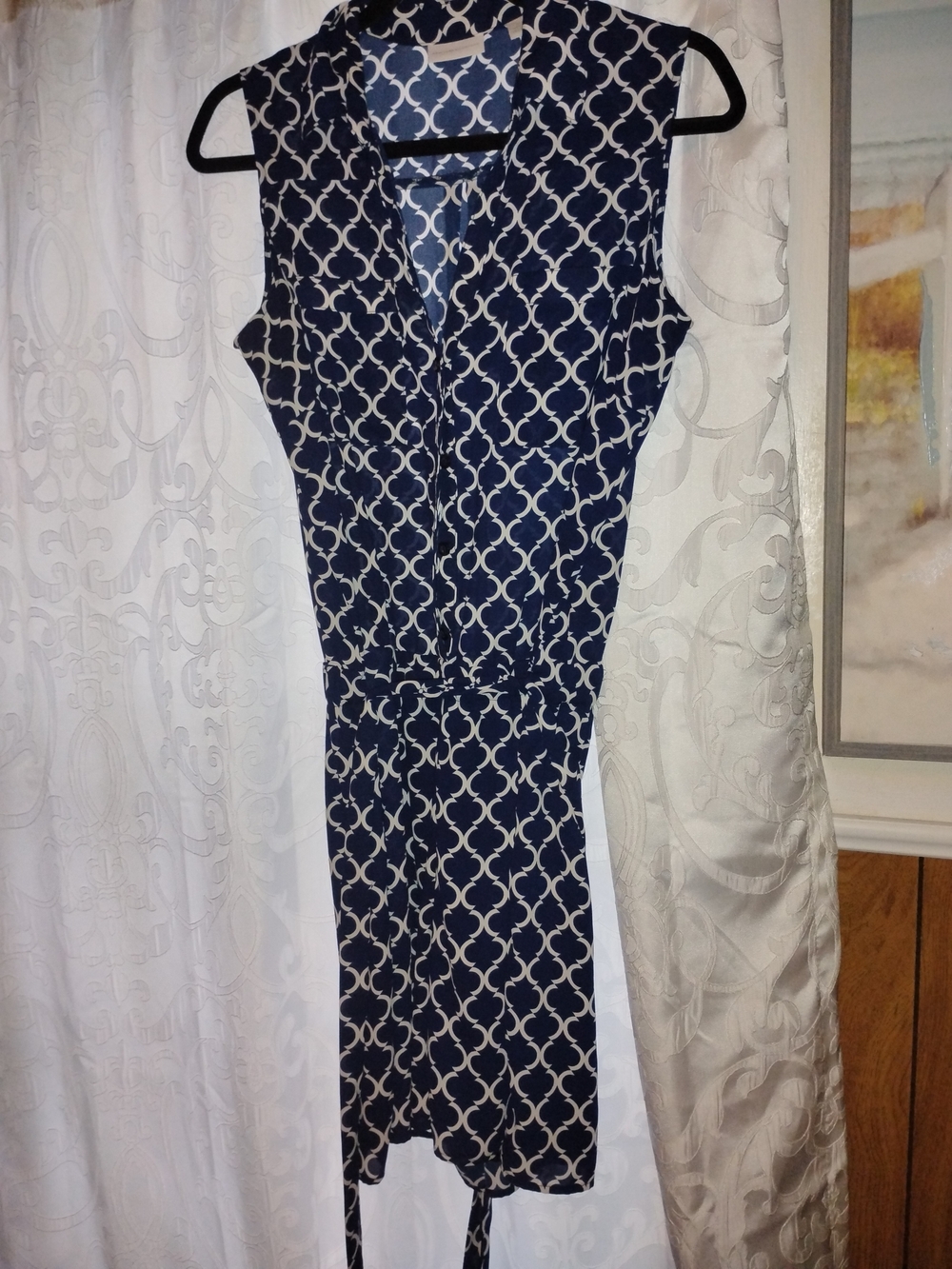 New York & Company Navy and White Sleeveless Printed Jumpsuit